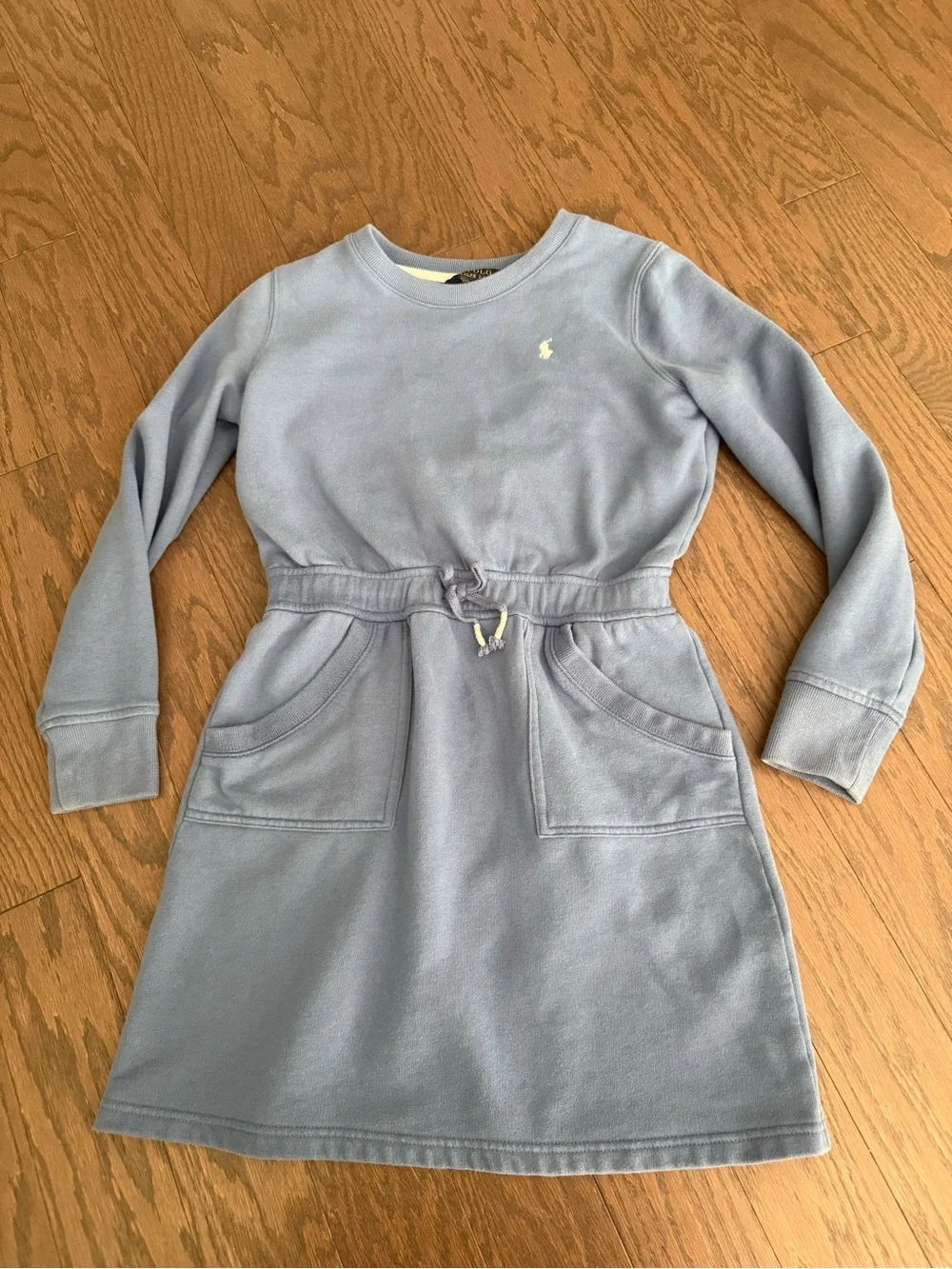 Girls polo Ralph Lauren sweater dress sz large 12-14 blue fleece preppy